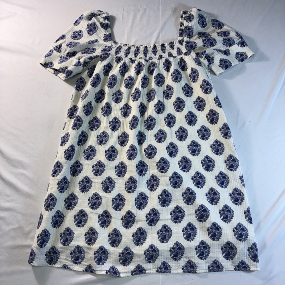 J Crew Cotton Sun Dress Beach Wear Women's Size M White And Blue